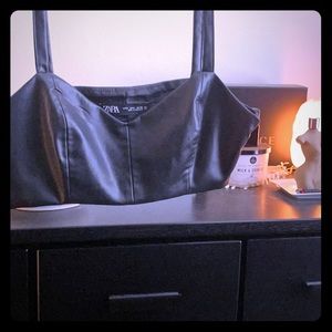 Black Sexy Cropped Faux Leather Crop Bralette Top